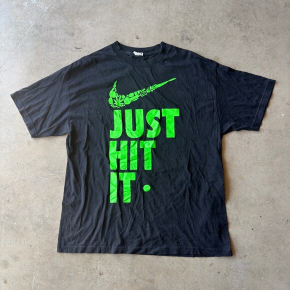 VINTAGE Y2K JUST HIT IT NIKE PARODY T-SHIRT WEED MARIJUANA GRAPHIC MENS XL - Picture 1 of 5